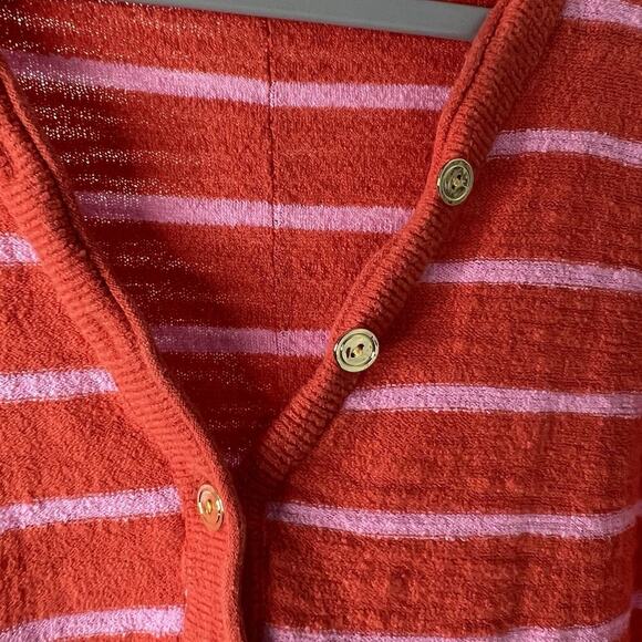 LOFT Sweater Womens XL Pink Striped Button Henley Knit Slouchy Beachy Summer - Picture 10 of 16